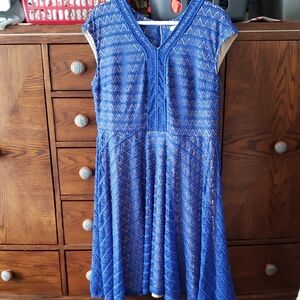 Cleo Blue and Tan Midi Dress